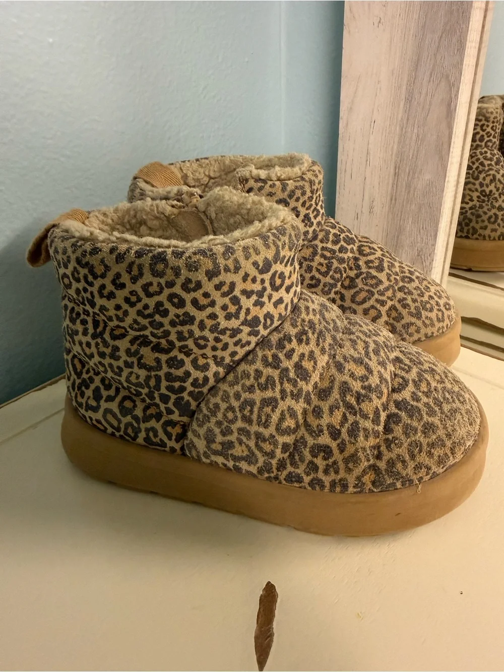 Zara Kids Leopard Sherpa Lined Ankle Boots EUR 24 Toddler US 8 Cozy
